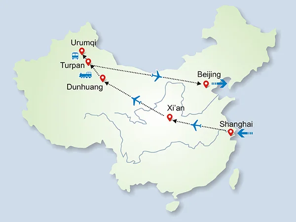 14 Days Best Silk Road Tour tour map