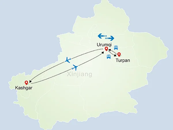 7 Days Xinjiang Discovery Tour tour map