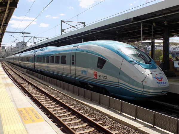 A high-speed passenger train at a railway station in Turkey A high-speed passenger train at a railway station in Turkey