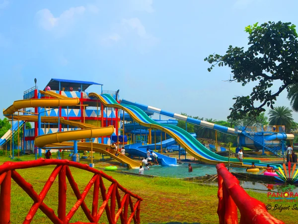 Outdoor water slides shown as a planning illustration not the current Shanghai park layout