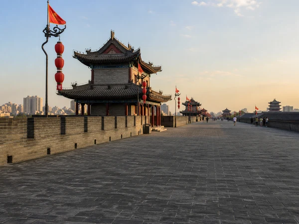 Xi’an City Wall ramparts and watchtowers in warm afternoon light