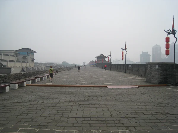 Bicycles and visitors on Xi'an City Wall