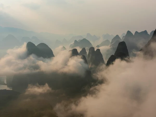 Morning karst panorama from Xianggong Hill above the Li River Morning karst panorama from Xianggong Hill above the Li River