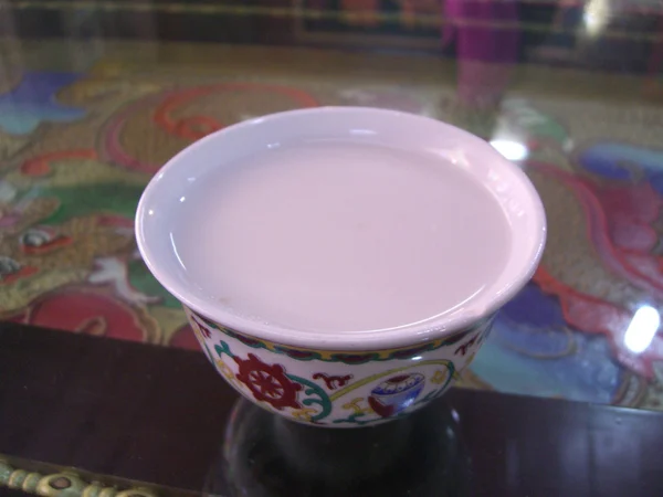 Yak butter tea ingredients prepared in a Tibetan village kitchen