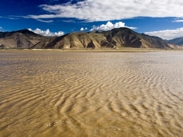 Yarlung Tsangpo River flowing through a broad Tibetan valley