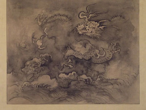 Dragon, clouds and waves in a Chinese museum artwork Dragon, clouds and waves in a Chinese museum artwork