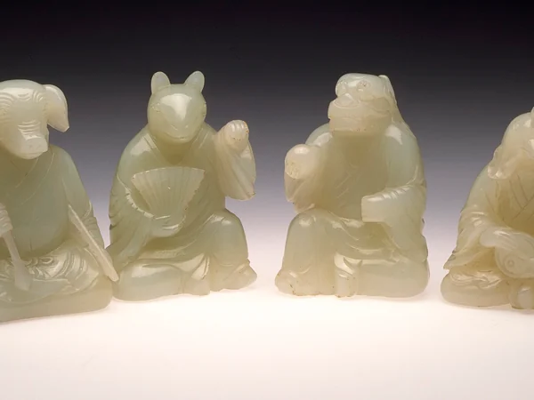 Qing dynasty jade zodiac figures including a rabbit Qing dynasty jade zodiac figures including a rabbit