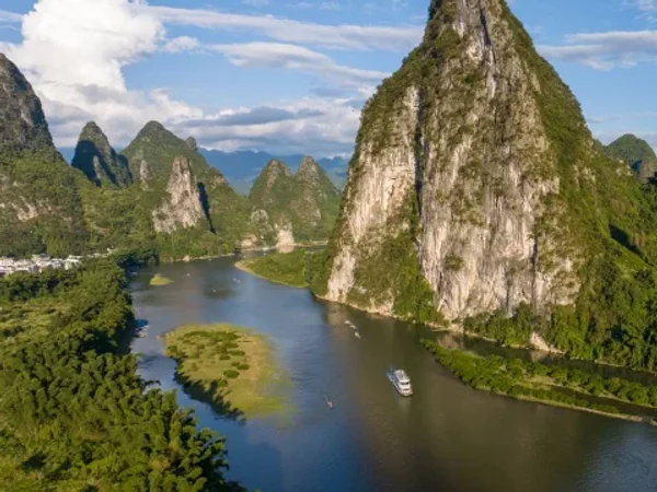Li River winding through karst mountains near Guilin