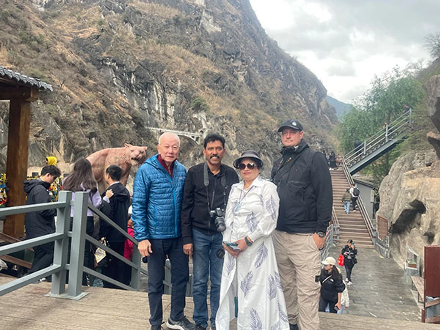 Small group travelers exploring the mountains of Yunnan