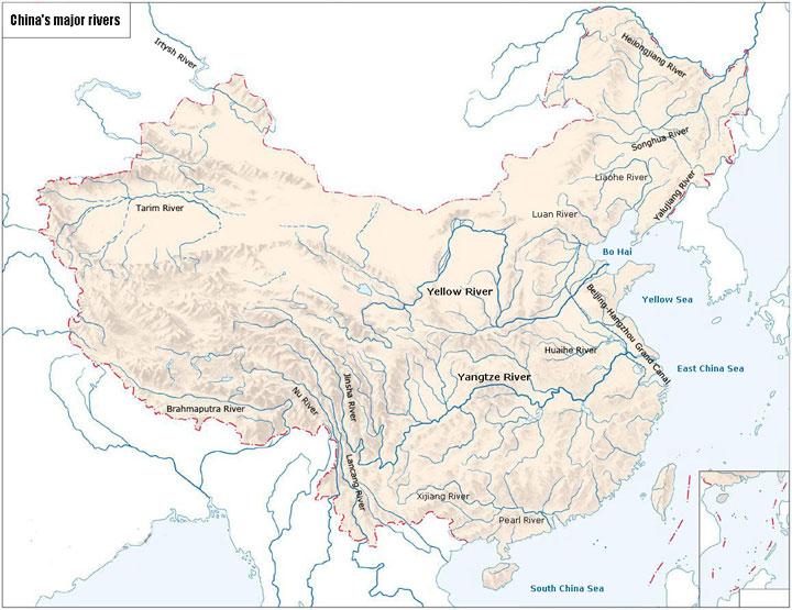 Map of major river systems in China