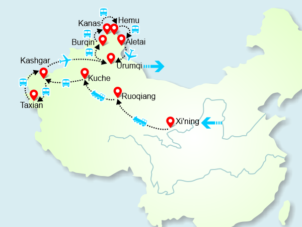 Reference route map for a China Orient Express Silk Road journey