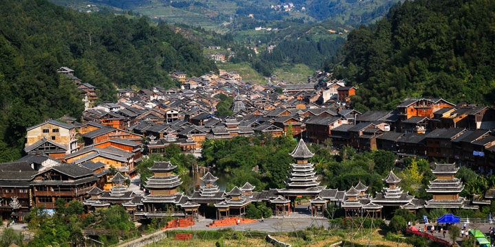 Zhaoxing village streets and timber architecture Zhaoxing village streets and timber architecture