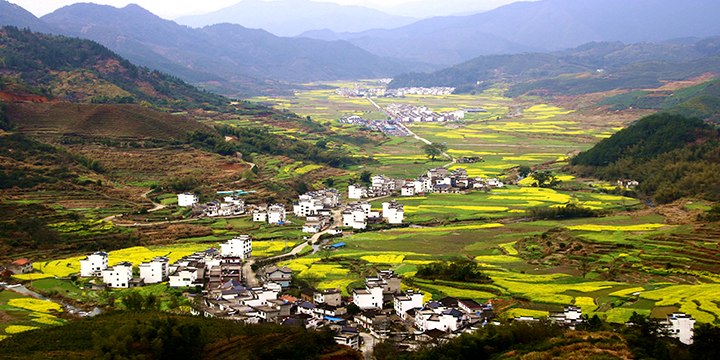 Terraced fields and village landscape on a Wuyuan photography route