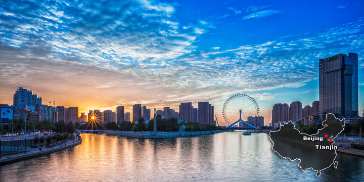 Tianjin city location and skyline map Tianjin city location and skyline map