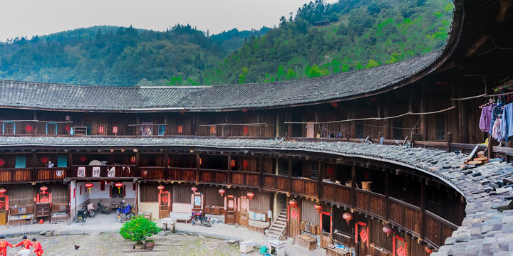Tianluokeng Tulou cluster viewed from the authorized hillside platform Tianluokeng Tulou cluster viewed from the authorized hillside platform