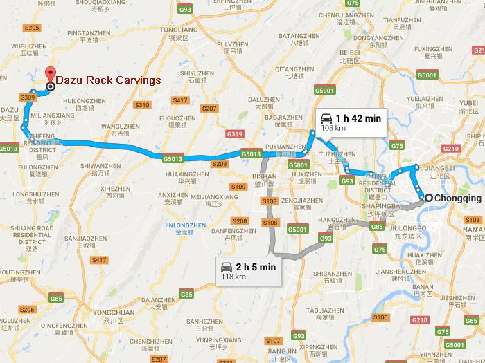 Dazu rock carvings map
