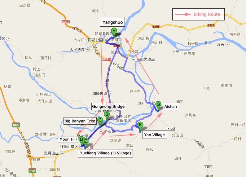 Yangshuo Biking Tour Map