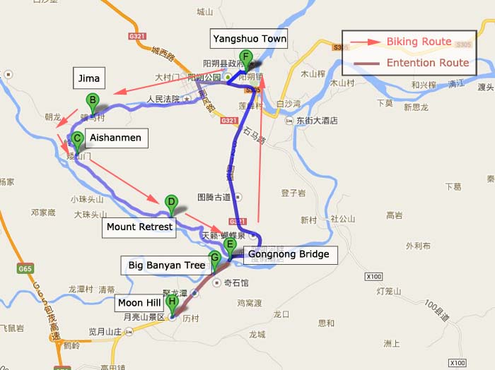 Yangshuo Biking Tour Map