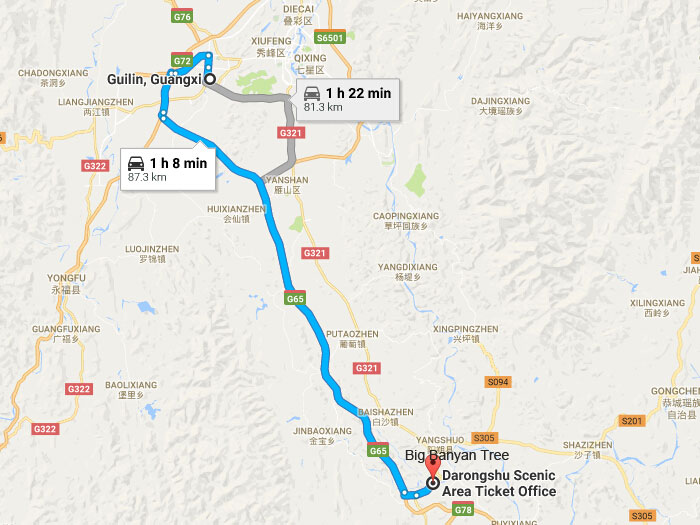Map of yangshuo big banyan tree