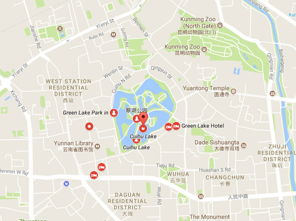Green lake park kunming map