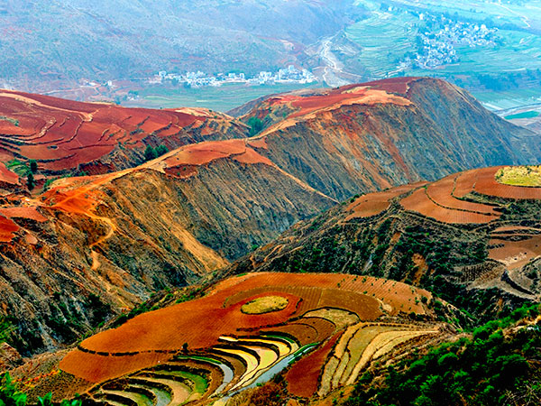 Colorful agricultural terraces at Dongchuan Red Land