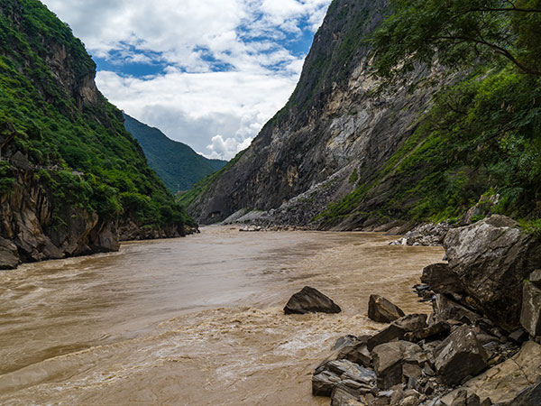 The river between steep rocky sides at Tiger Leaping Gorge