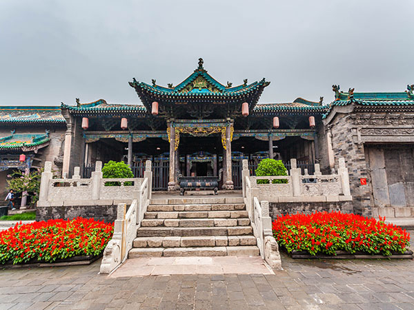 Pingyao City God Temple courtyard during the summer travel season