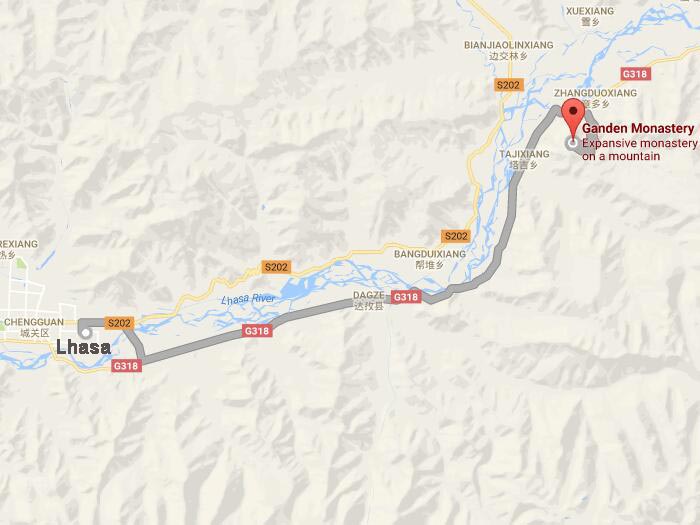 Ganden monastery map