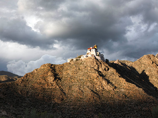 Yumbulakang palace on a mountain ridge in Shannan, associated with early Tibetan royal traditions