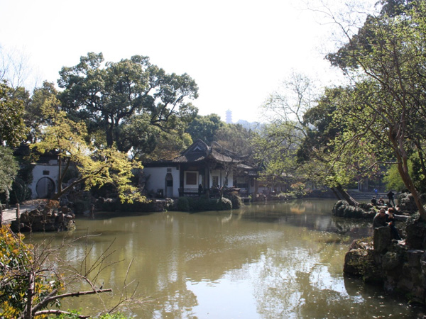 Water and pavilions in Jichang Garden in Wuxi