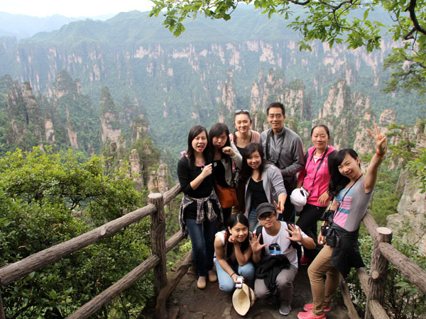 Visitors at a Tianzi Mountain viewpoint in Zhangjiajie