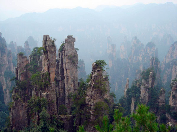 Sandstone pillars in Zhangjiajie scenic area
